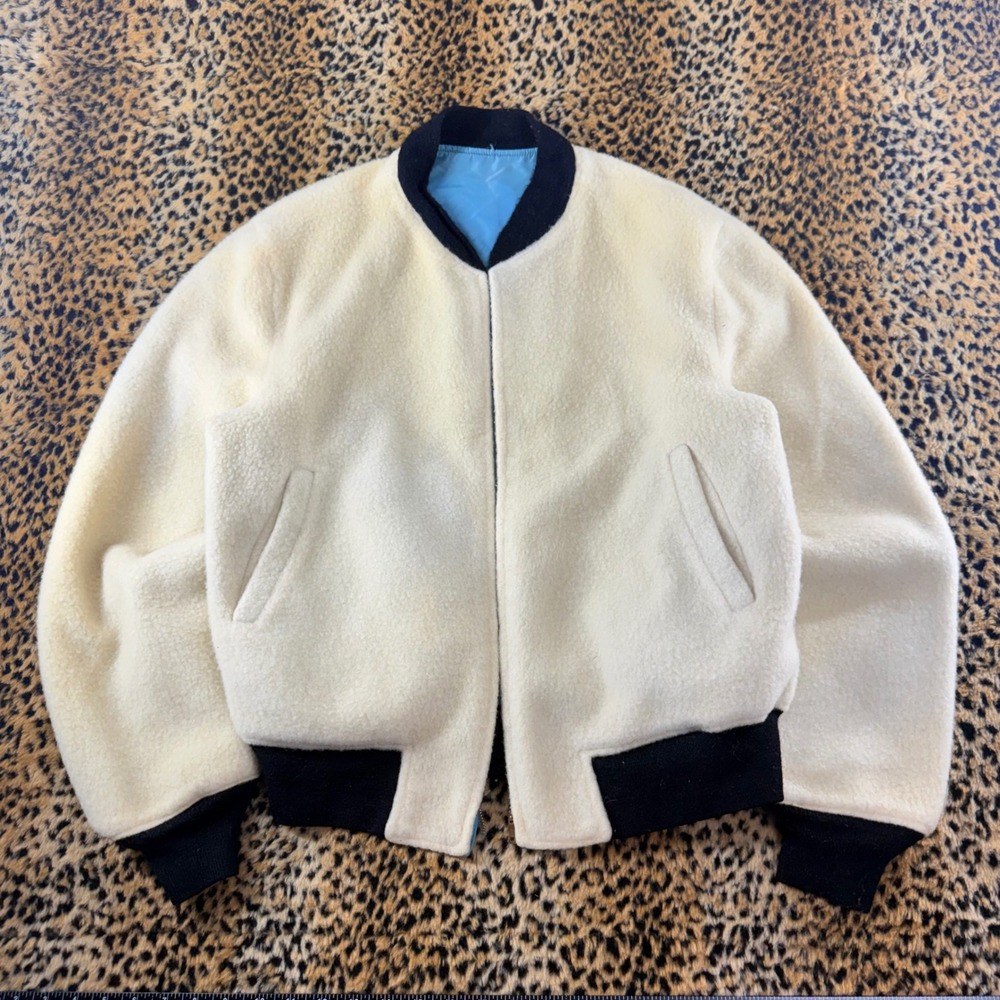 Vintage 50s McGregor Reversible Wool Nylon Bomber Jacket L Blue White